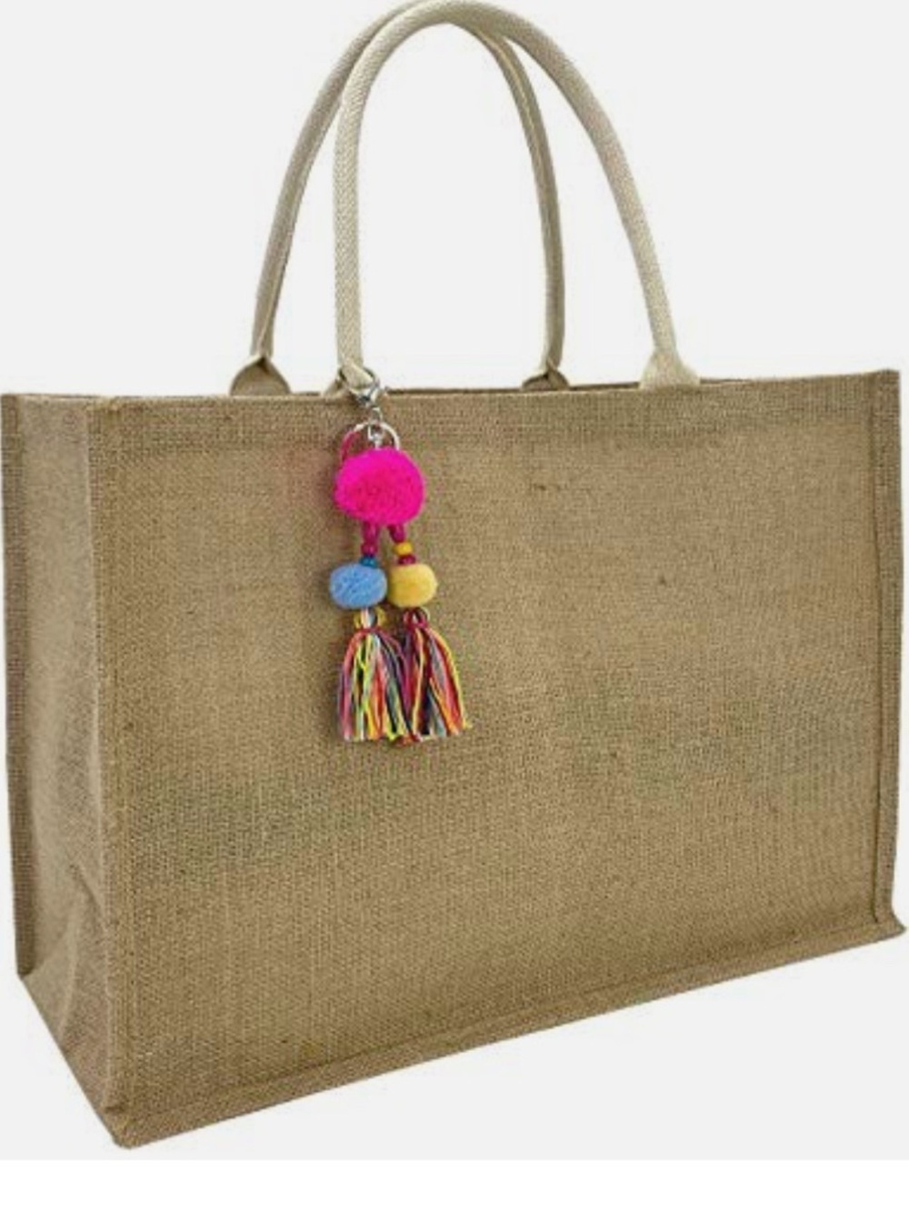Natural Jute Hibala Large Beach Tote Bag Tassel Woven Raffia